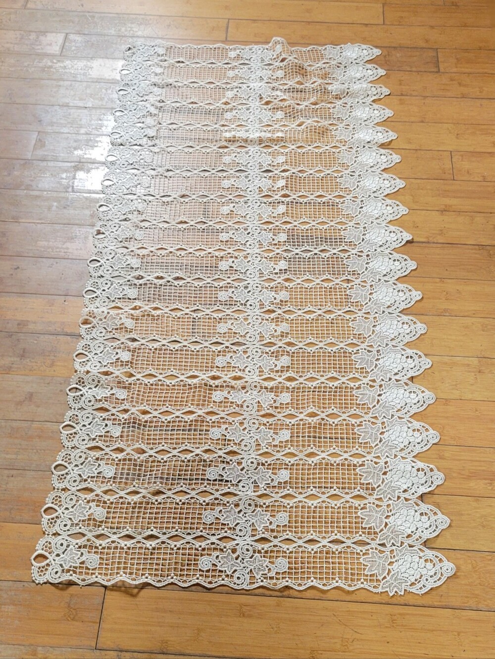 Vintage Hand Crochet Cream Color Lace Cafe Panel 27" x 60" EUC